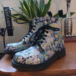 RARE Dr. Martens Blue Floral Slime Boots USL 8